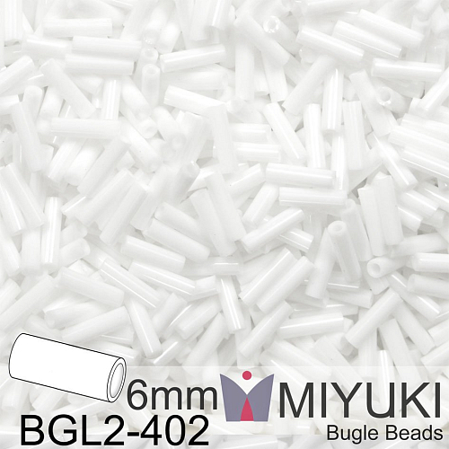 Korálky Miyuki Bugle Bead 6mm. Barva BGL2-402 Opaque White Balení 10g.