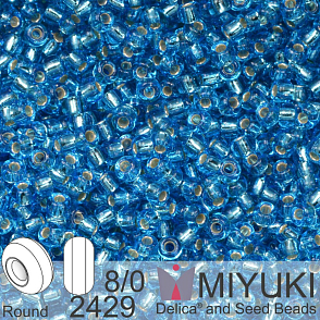 Korálky Miyuki Round 8/0. Barva 2429 Silverlined Dark Aqua. Balení 5g