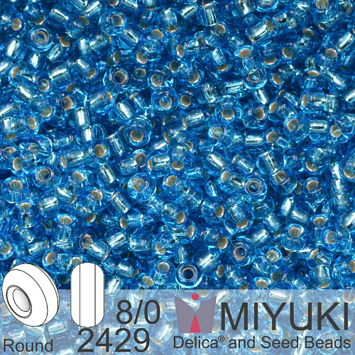 Korálky Miyuki Round 8/0. Barva 2429 Silverlined Dark Aqua. Balení 5g