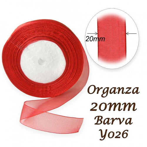 ORGANZA stuha šířka 20mm. Číslo Y026 barva ČERVENÁ. 