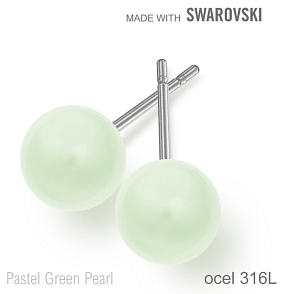 Náušnice sada Made with Swarovski 5818 Pastel Green Pearl (001 967) 8mm+puzeta 316L