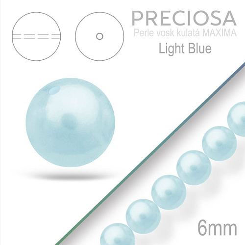 PRECIOSA Voskované Perle barva LIGHT BLUE velikost 6mm. Balení návlek 21Ks. 