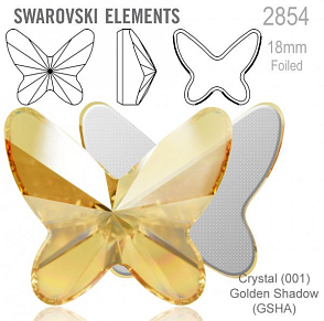 SWAROVSKI 2854 Butterfly Flat Back Foiled velikost 18mm. Barva Crystal Golden Shadow 