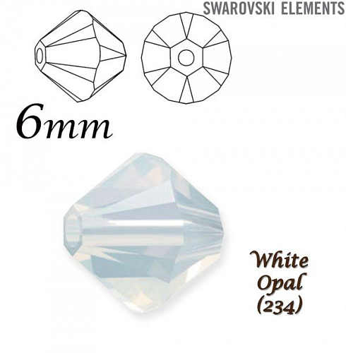 SWAROVSKI XILION BEAD  5328 barva WHITE OPAL  velikost 6mm. Balení 10Ks