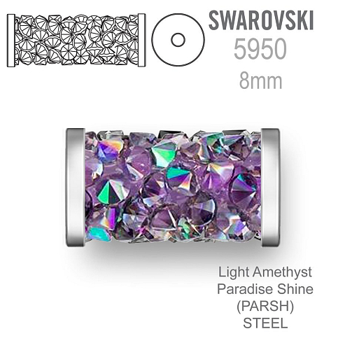 Swarovski 5950 Fine Rocks Tube barva Light Amethyst Paradise Shine STEEL velikost 6x8mm