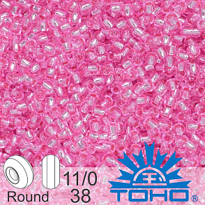 Korálky TOHO tvar ROUND (kulaté). Velikost 11/0. Barva č.38-Silver-Lined Pink . Balení 8g.