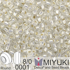 Korálky Miyuki Round 8/0. Barva 0001 S/L Crystal . Balení 5g