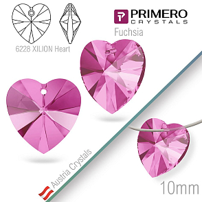 Korálky PRIMERO Crystals. Tvar 6228 XILION Heart. Barva Fuchsia. Velikost 10mm