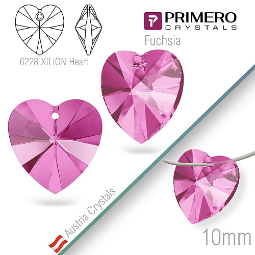 Korálky PRIMERO Crystals. Tvar 6228 XILION Heart. Barva Fuchsia. Velikost 10mm