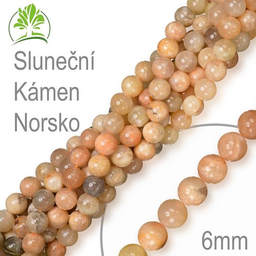 Korálky z minerálů Sluneční Kámen Norsko přírodní polodrahokam. Velikost pr.6mm. Balení 12Ks.