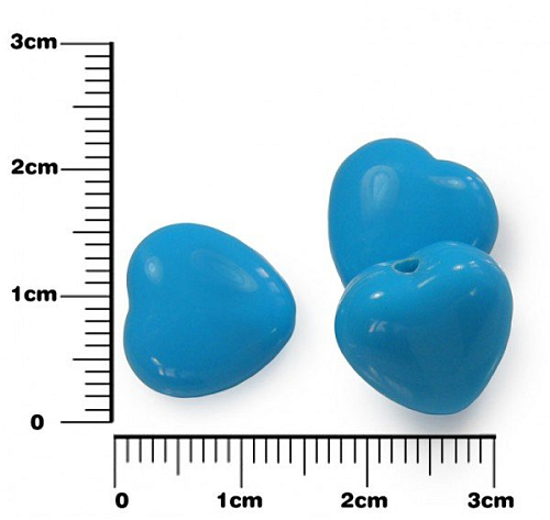 Korálek SRDCE plastová ozn. MX093.  Barva MODRÁ. Velikost 14mm tl.7mm. Balení 10Ks. 