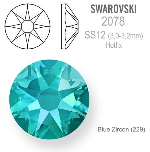 Swarovski xirius rose HOTFIX 2078 velikost SS12 barva Blue Zircon