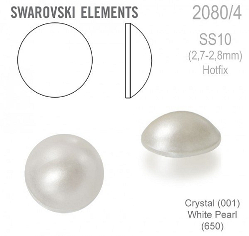 Swarovski 2080/4 Cabochon Round velikost SS10 barva Crystal White Pearl Hotfix