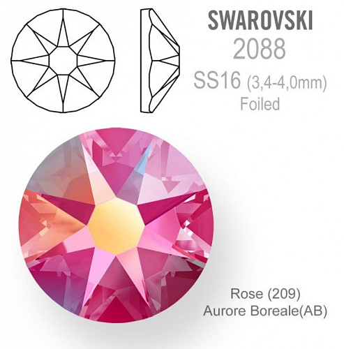 SWAROVSKI XIRIUS FOILED 2088 velikost SS16 barva Rose Aurore Boreale