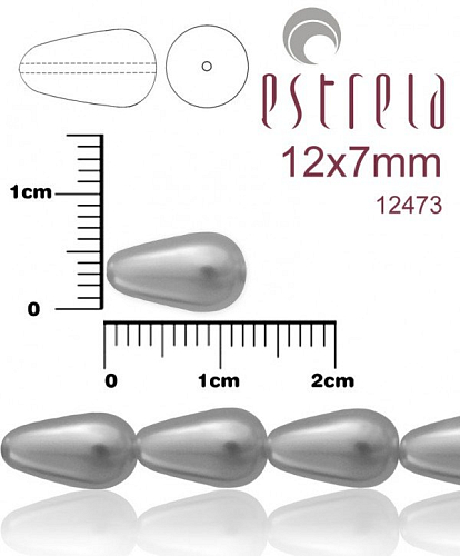 VOSKOVANÉ korále tvar kapka. Velikost 12x7mm. Barva 12473 (šedá). Balení 10ks na návleku. 