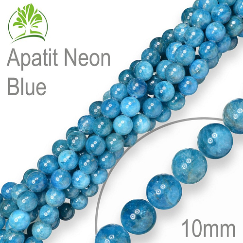 Korálky z minerálů Apatit Neon Blue přírodní polodrahokam.. Velikost pr.10mm. Balení 8Ks.
