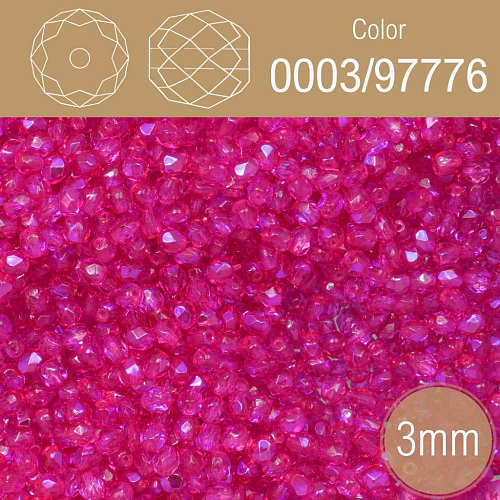 Korálky BROUŠENÉ 3mm. Barva 0003/97776 průhledná Purpurová s pokovem. Balení 150Ks.