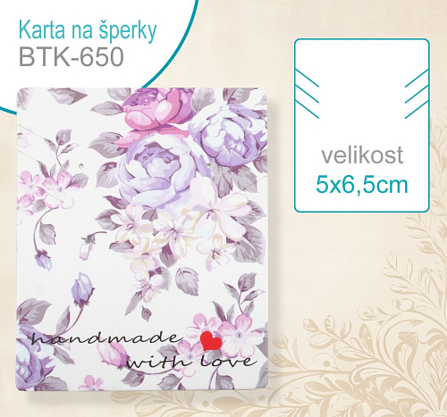 KARTA na šperky BTK 650. Velikost karty 5x6,5cm. Materiál PAPÍR.