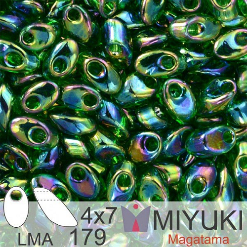Korálky MIYUKI tvar Long MAGATAMA velikost 4x7mm. Barva LMA-179   Transparent Green  AB. Balení 5g.