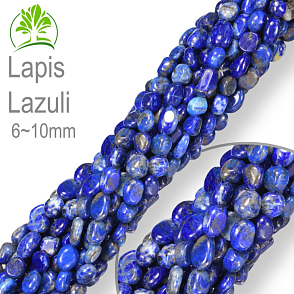 Korálky z minerálů Nugets velikost 6-10mm Lapis Lazuli. Balení 40cm.