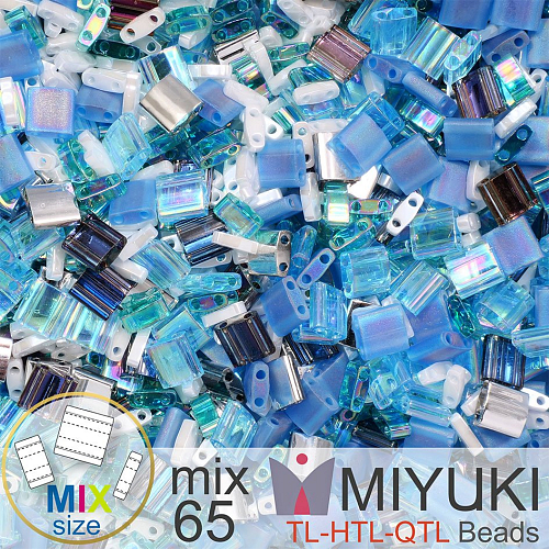 Korálky MIYUKI směs tvar TL-HTL-QTL BEADS . Barva MIX 65 Blue Clouds . Balení 5g.