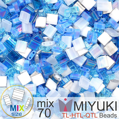 Korálky MIYUKI směs tvar TL-HTL-QTL BEADS . Barva MIX 70 Blue Cloud . Balení 5g.