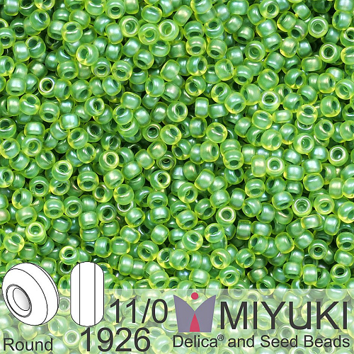 Korálky Miyuki Round 11/0. Barva 1926 SF Pea Green Lined Chartreuse . Balení 5g.
