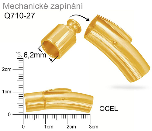 Mechanické zapínání CHIRURGICKÁ OCEL ozn.-STAS-Q710-27.Materiál OCEL (pozlaceno). Velikost pr.8x30mm