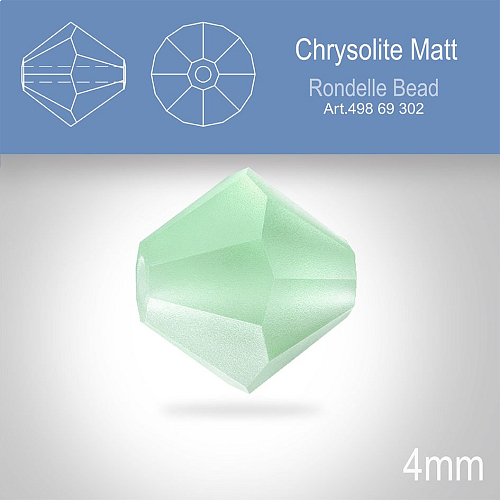 PRECIOSA Bicone MC BEAD (sluníčko) velikost 4mm. Barva CHRYSOLITE MATT. Balení 30ks .