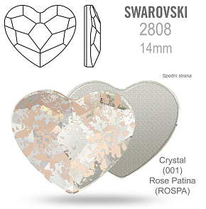 SWAROVSKI 2808 Heart Flat Back Foiled velikost 14mm. Barva Crystal (001) ROSE Patina (ROSPA).