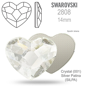 SWAROVSKI 2808 Heart Flat Back Foiled velikost 14mm. Barva Crystal Silver Patina 