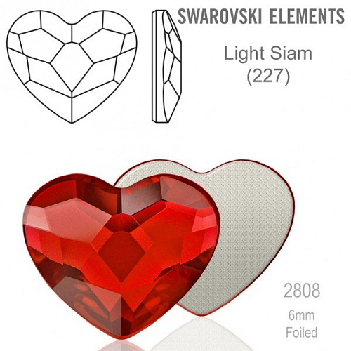 SWAROVSKI 2808 Heart Flat Back Foiled velikost 6mm. Barva Light Siam