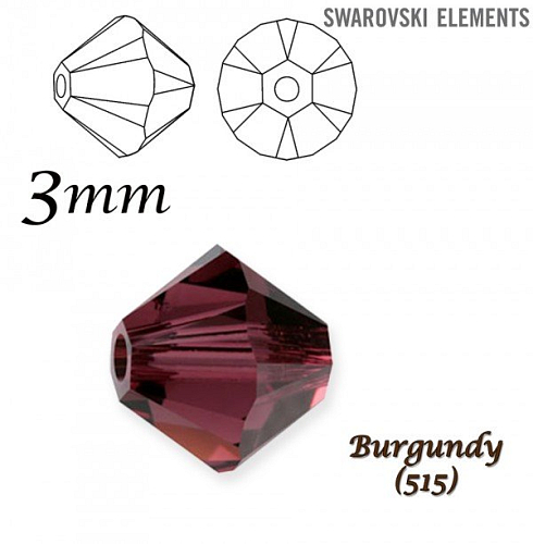 SWAROVSKI  XILION BEAD 5328 barva BURGUNDY velikost 3mm. Balení 20Ks