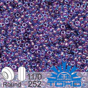 Korálky TOHO tvar ROUND (kulaté). Velikost 11/0. Barva č.252- Inside-Color Aqua/Purple Lined  . Balení 8g.