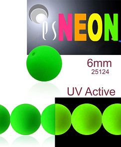 Korálky NEON (UV Active) velikost 6mm barva 25124 zelená. Balení 21Ks. 
