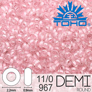 Korálky TOHO Demi Round 11/0. Barva 967 Inside-Color Rainbow Crystal/Bubble Gum-Lined. Balení 5g.