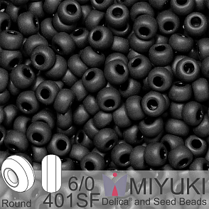 Korálky Miyuki Round 6/0. Barva 401SF Semi-Frosted Black. Balení 5g
