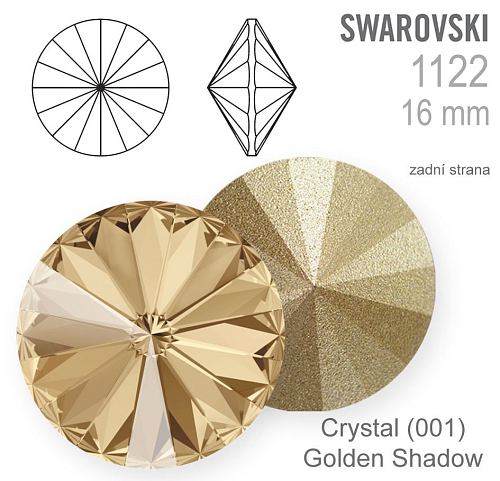 Swarovski Rivoli 1122 barva Crystal (001) Golden Shadow (GSHA) velikost 16mm.