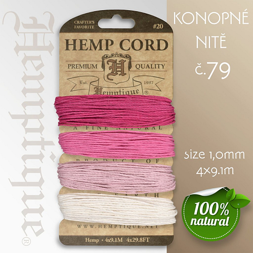 Konopná nit HEMP CORD síla nitě 1,0mm. Balení 4x9,1m. Barva č.79 Ruby