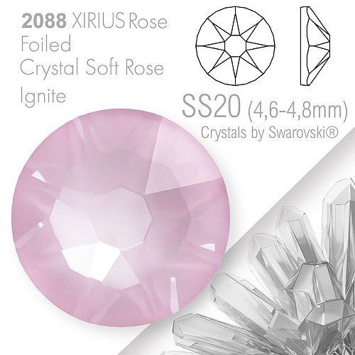SWAROVSKI  XIRIUS Rose 2088 Foiled. Barva Crystal Soft Rose Ignite velikost SS20 (4,6-4,8mm). Balení 15Ks.