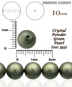 SWAROVSKI 5810 Voskované Perle barva 393 CRYSTAL POWDER GREEN PEARL velikost 10mm. 