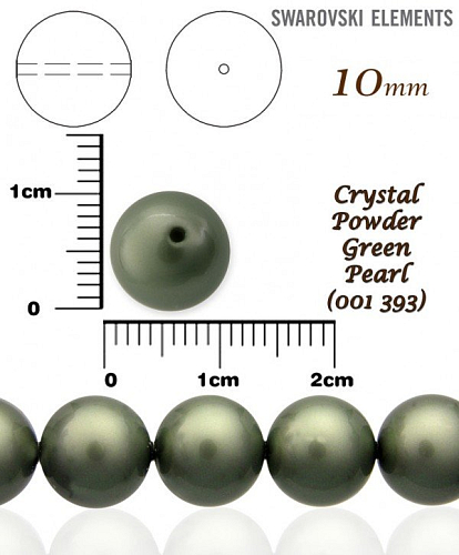 SWAROVSKI 5810 Voskované Perle barva 393 CRYSTAL POWDER GREEN PEARL velikost 10mm. 
