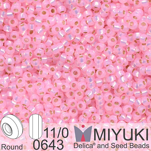 Korálky Miyuki Round 11/0. Barva 0643 Dyed Pink Silverlined Alabaster. Balení 5g.