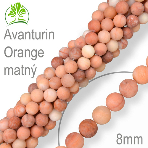 Korálky z minerálů Avanturin Orange matný přírodní polodrahokam. Velikost pr.8mm. Balení 10Ks.