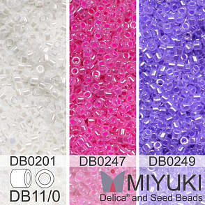 Korálky Miyuki Delica 11/0. Barevné variace č.37 DB0249, DB0247, DB0201