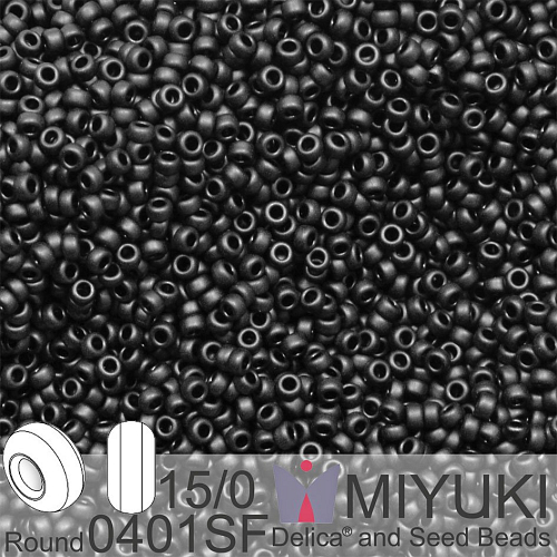 Korálky Miyuki Round 15/0. Barva 0401SF Semi-Frosted Black. Balení 5g