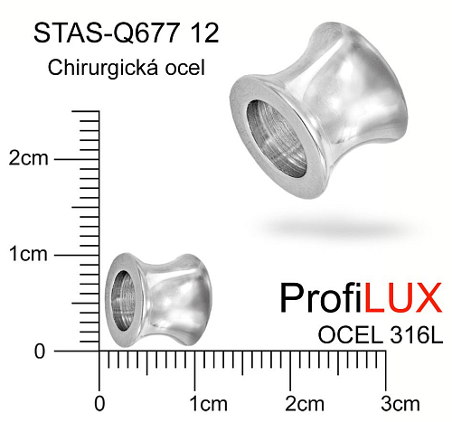 Korálek PROHNUTÝ Chirurgická Ocel ozn.-STAS-Q677-12. Velikost pr.10mm otvor 6,2mm. 