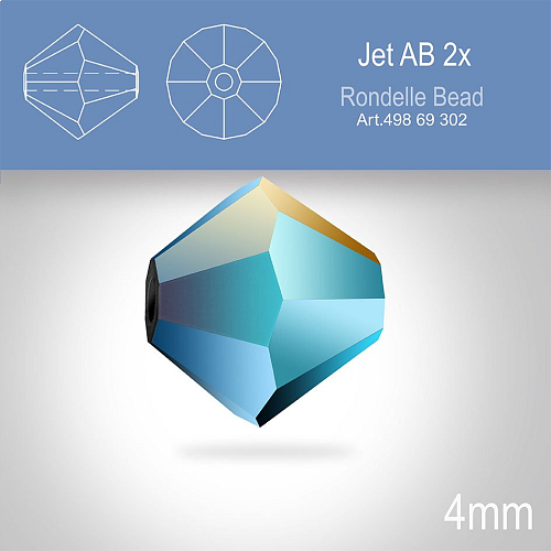 PRECIOSA Bicone MC BEAD (sluníčko) velikost 4mm. Barva JET AB 2x. Balení 30ks .