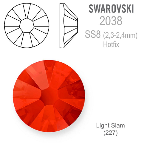 Swarovski 2038 XILION Rose HOT-FIX velikost SS8 barva Light Siam (227).