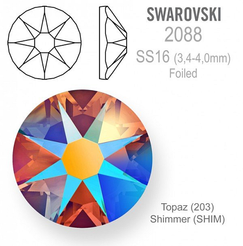 SWAROVSKI 2088 XIRIUS FOILED velikost SS16 barva Topaz Shimmer
